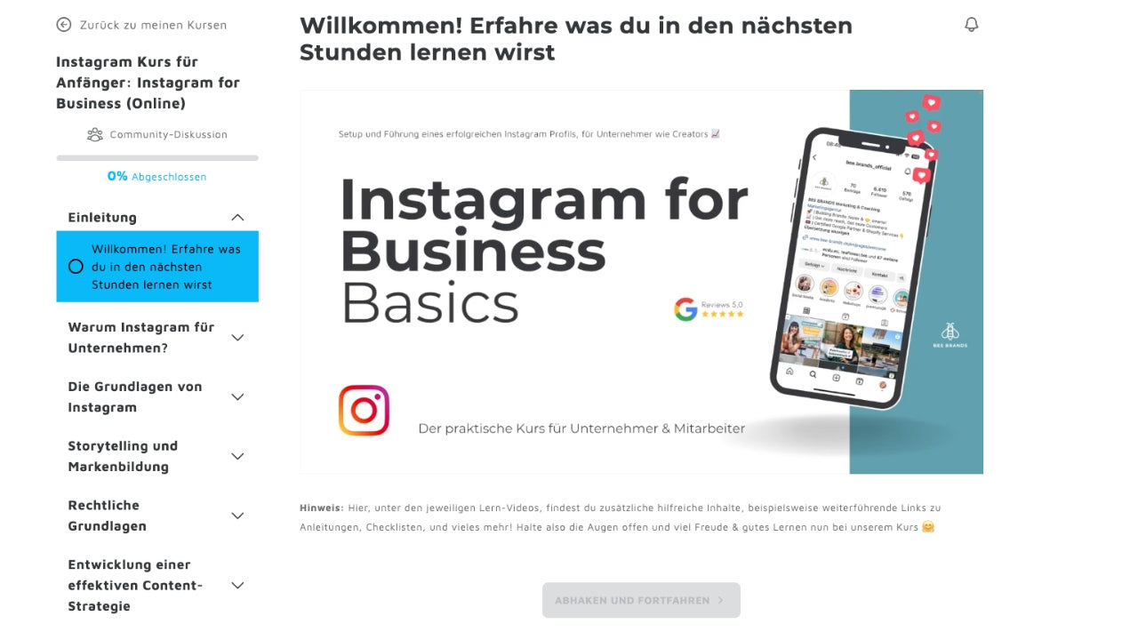 instagram kurs für anfänger Oberfläche